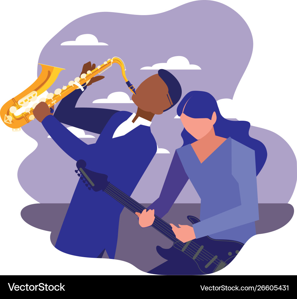Two male musicians musical instruments Royalty Free Vector