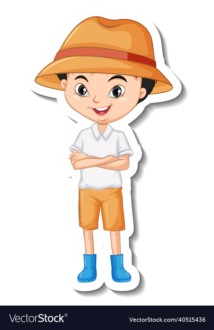 Asian boy cartoon character sticker Royalty Free Vector