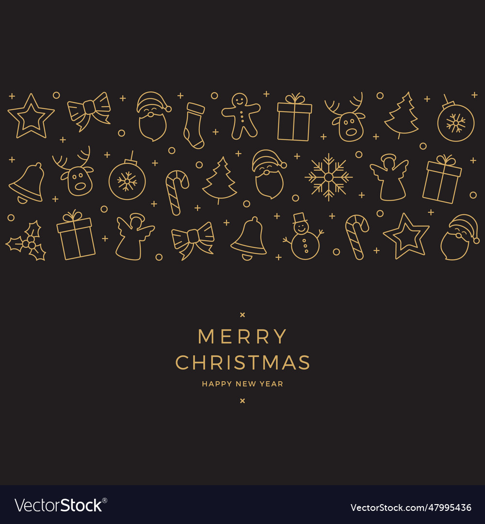 Christmas element icons gold banner black