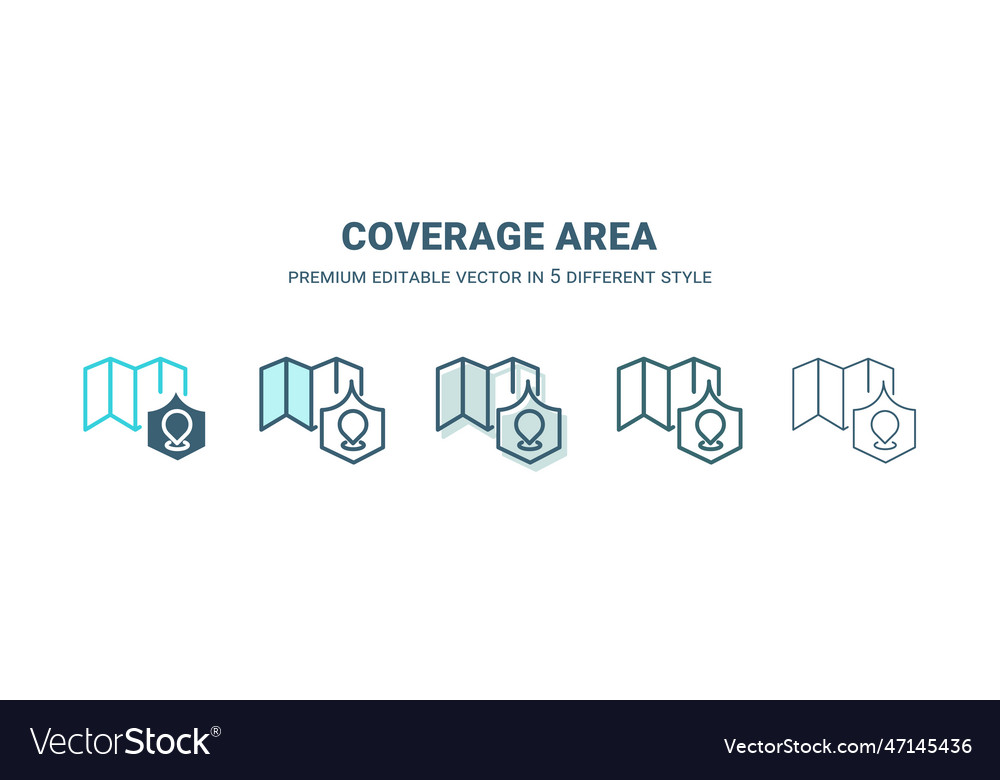 Coverage area icon in 5 different style outline vector image Coverage area icon in 5 different style outline