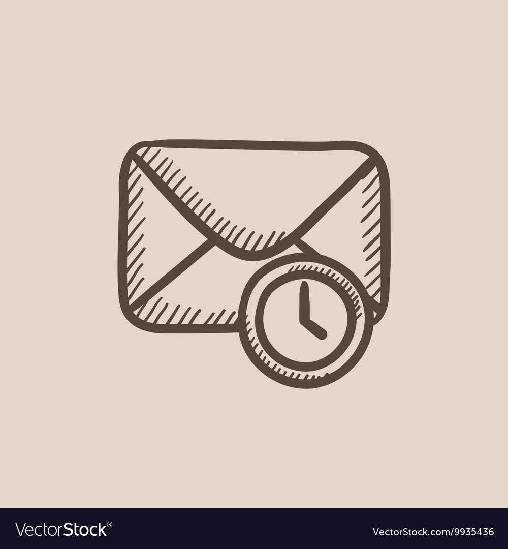 Envelope mail with clock sketch icon