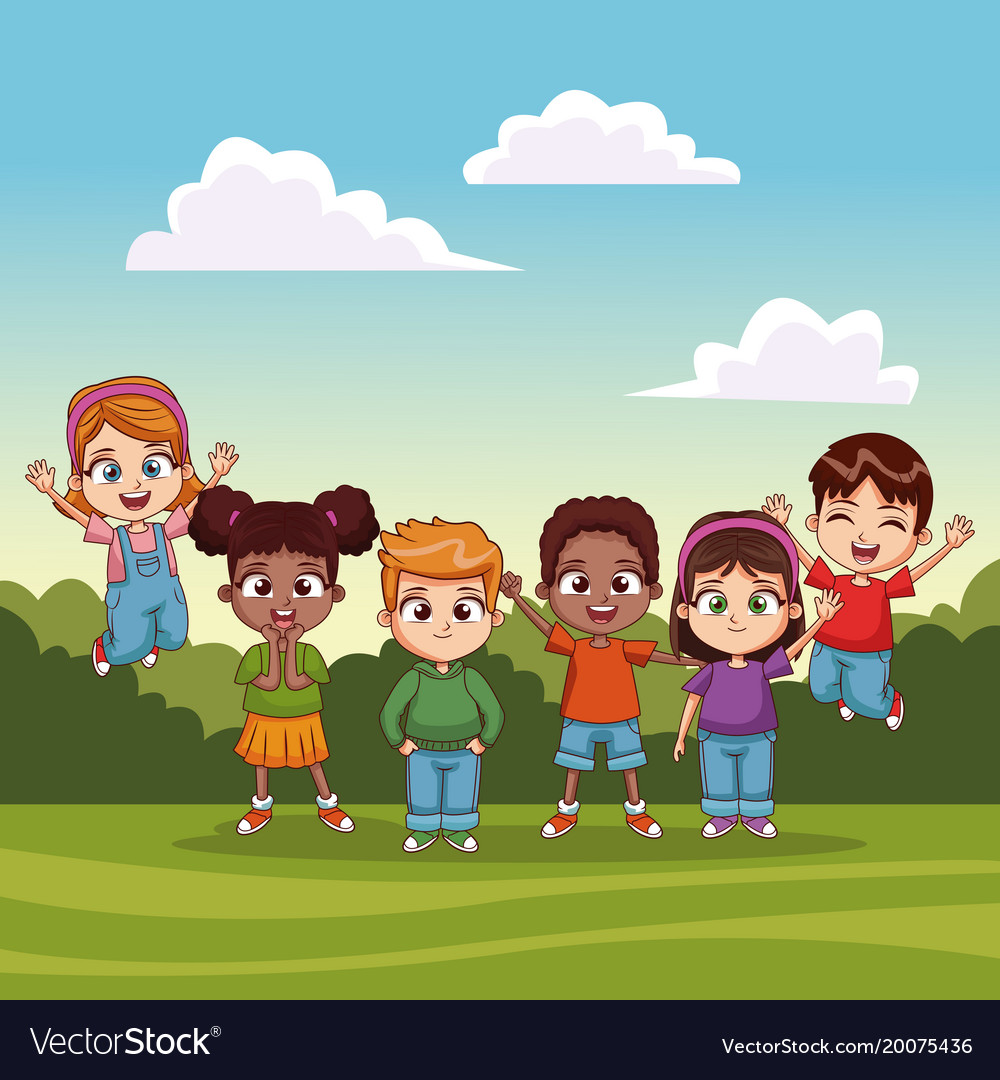 Kids jumping in the park Royalty Free Vector Image