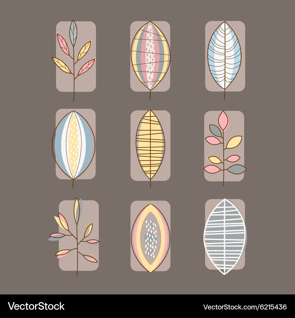 Leaf icon set in linear style Royalty Free Vector Image