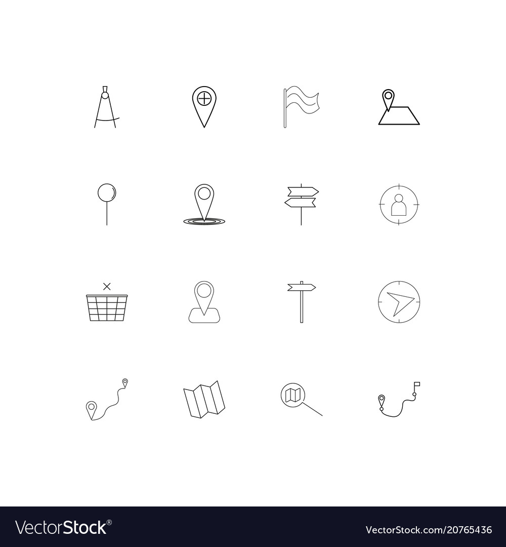 Maps and navigation linear thin icons set