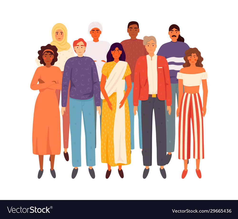 Multiethnic Group People Standing Together Vector Image 8340