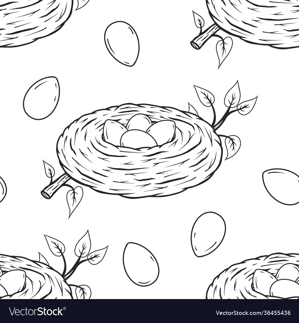 Nest with Eggs - Seamless Pattern