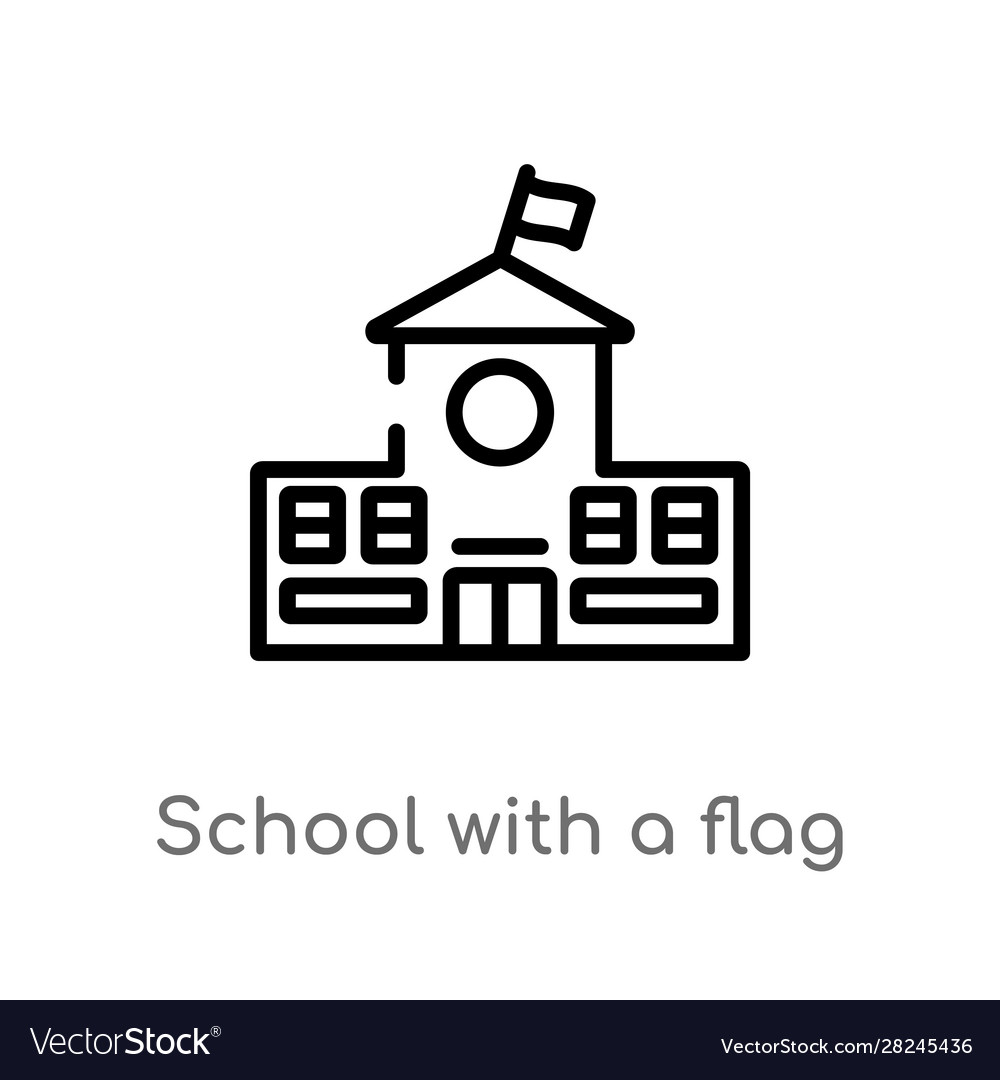 Outline school with a flag icon isolated black