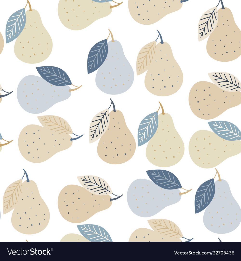 Seamless pattern with hand drawn pear fruit