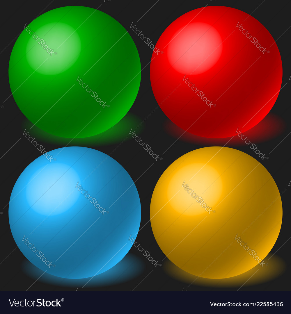 Set of 4 spheres with glowing shadow spatial 3d vector image Set of 4 spheres with glowing shadow spatial 3d