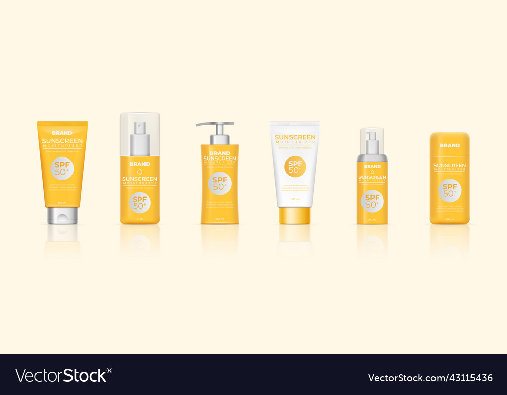 Sonnenschutzpaket Mockup Set Body Lotion vector image Sonnenschutzpaket Mockup Set Body Lotion
