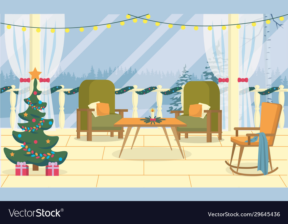 Winter terrace house with christmas decorations vector image Winter terrace house with christmas decorations