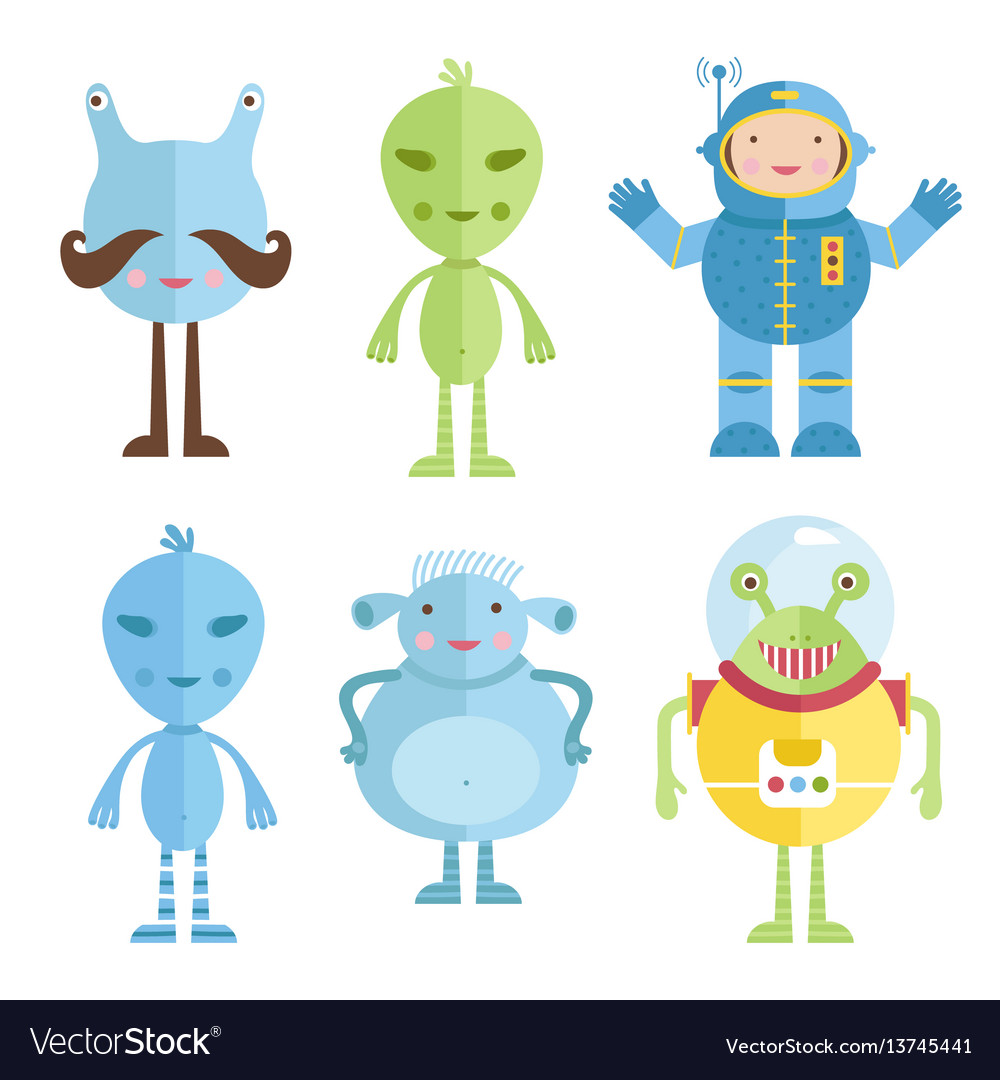 Aliens and astronaut icons in cartoon style Vector Image