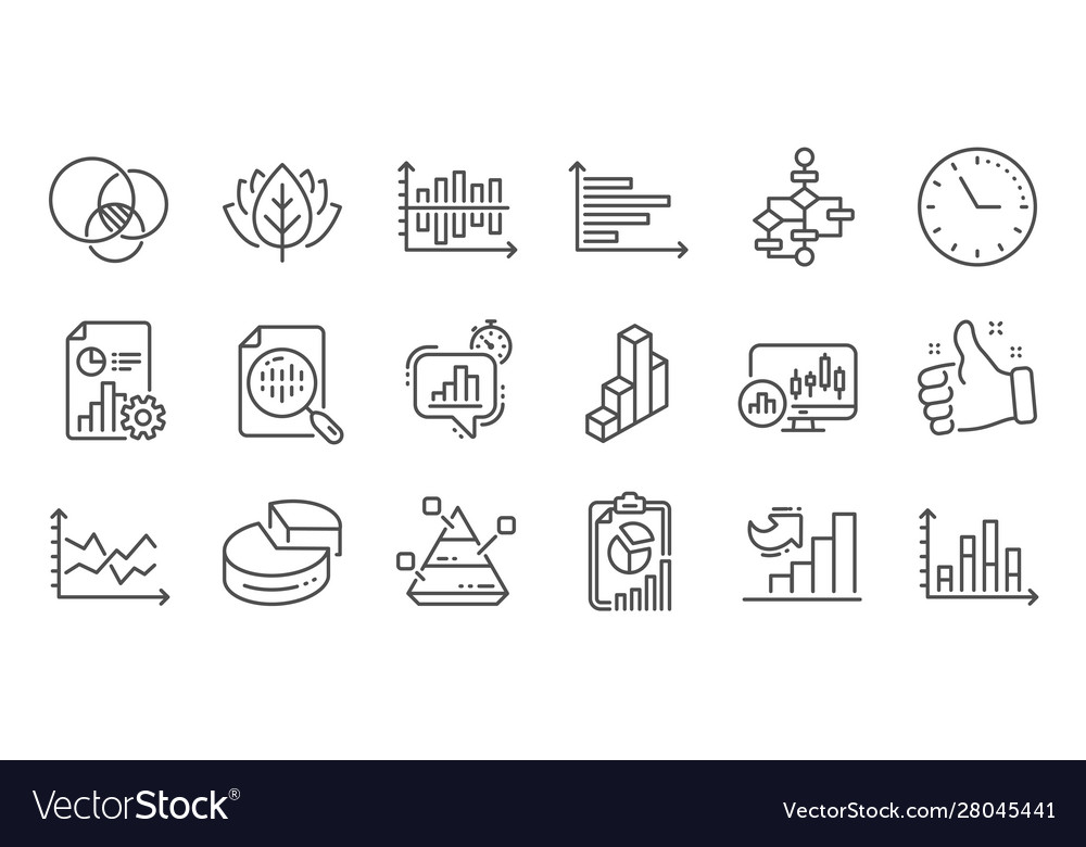 Charts and graphs line icons infochart block vector image Charts and graphs line icons infochart block
