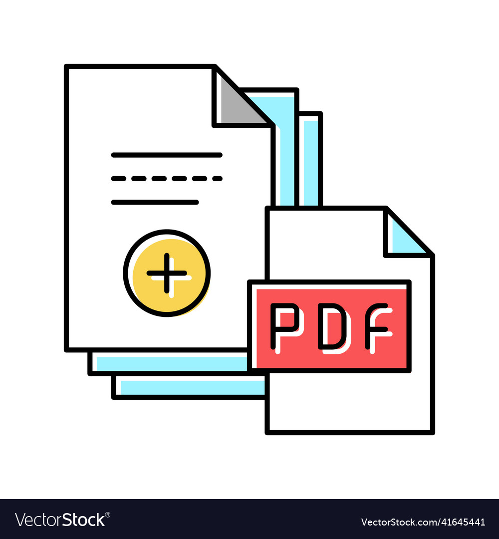 Dokumentationssscan zum Hinzufügen im pdf-Datei-Farbsymbol vector image Dokumentationssscan zum Hinzufügen im pdf-Datei-Farbsymbol