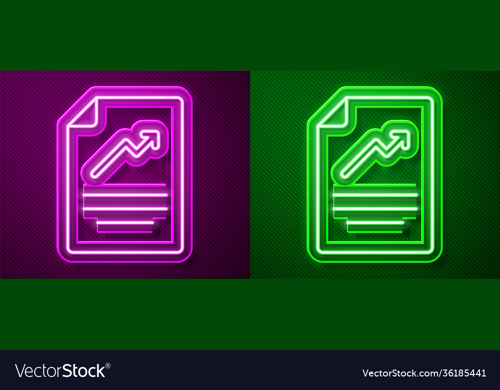 Glowing neon line document with graph chart icon vector image Glowing neon line document with graph chart icon