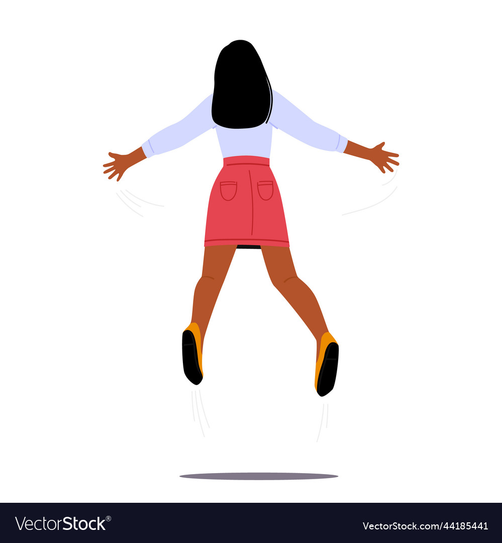 Happy female character jump with outspread hands Vector Image