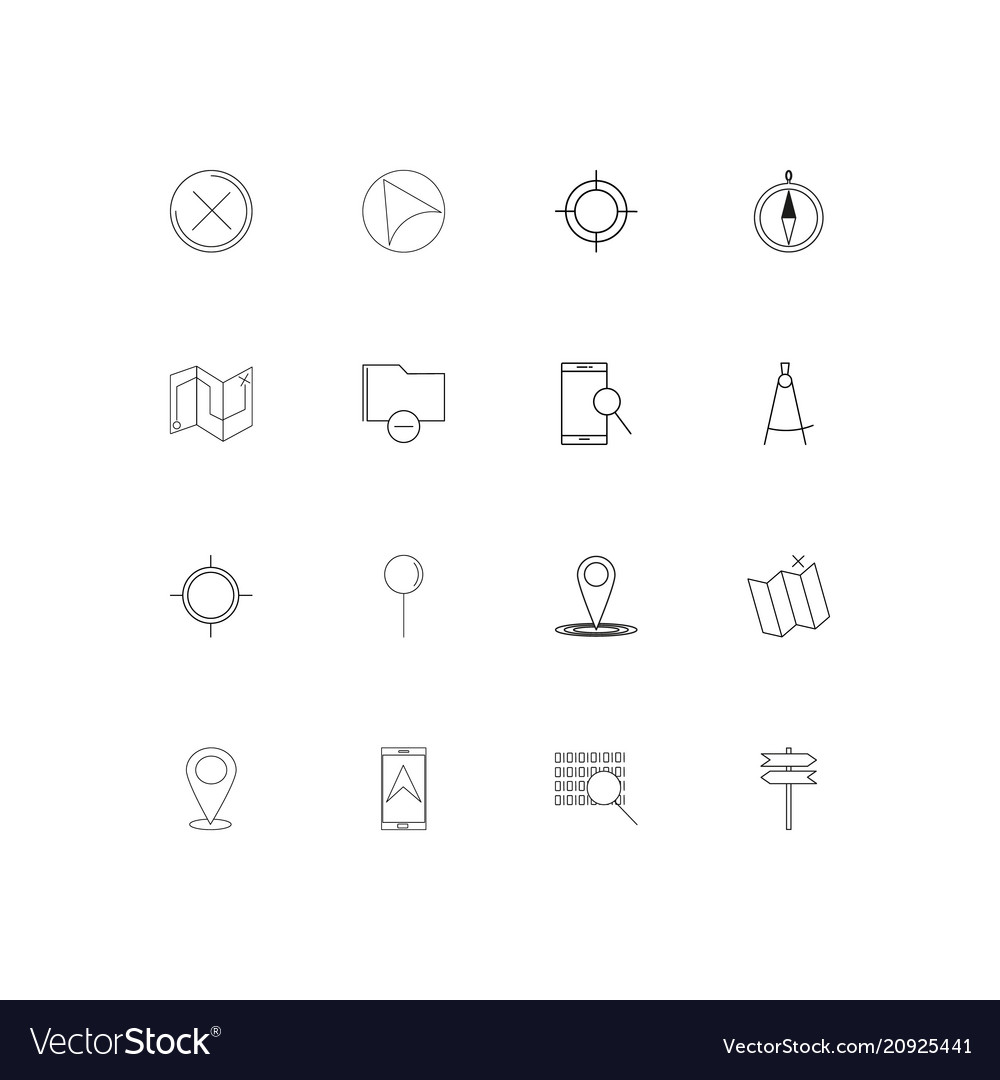 Maps and navigation linear thin icons set