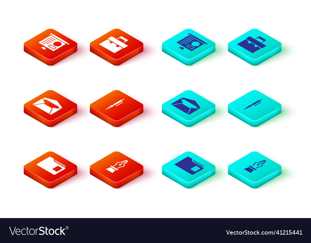 Set document folder fountain pen nib envelope vector image Set document folder fountain pen nib envelope