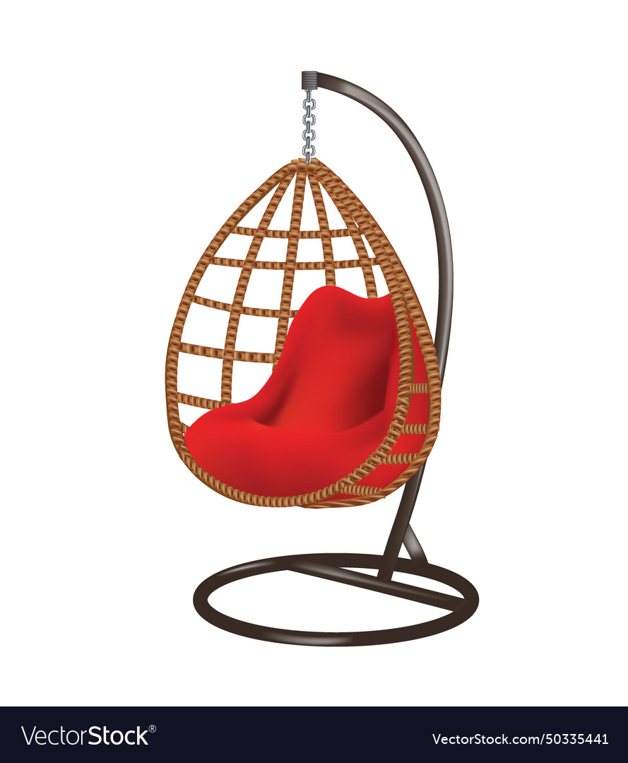 Wicker oval swing chair with red cushion