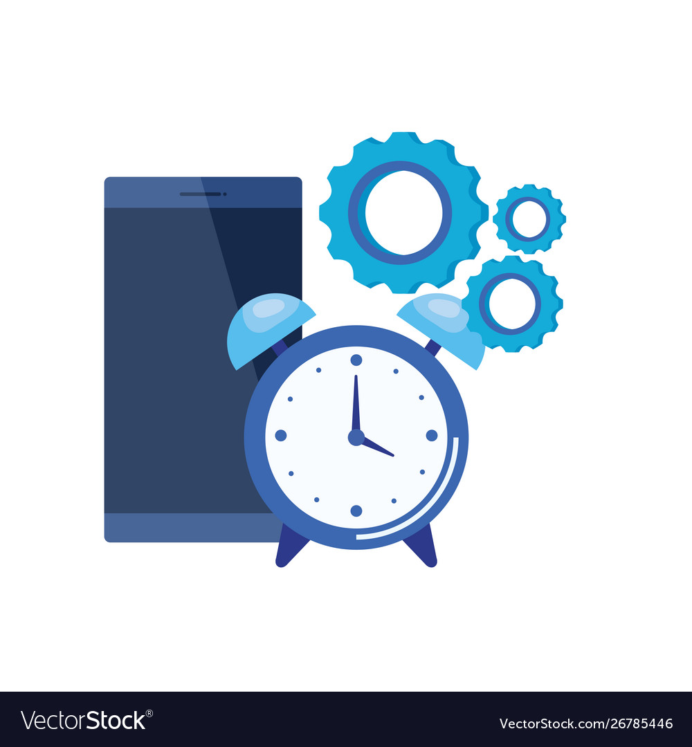 Alarm clock with smartphone device vector image Alarm clock with smartphone device