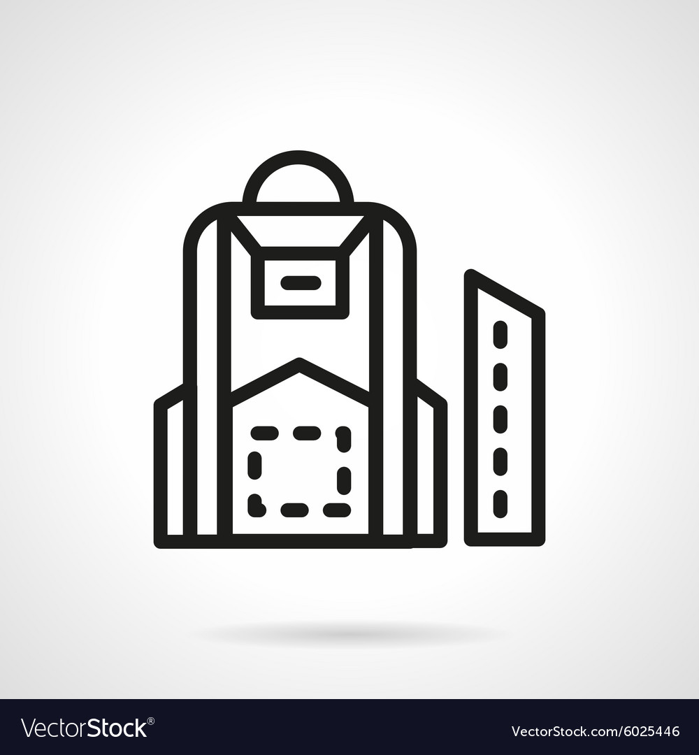 Black line school backpack icon