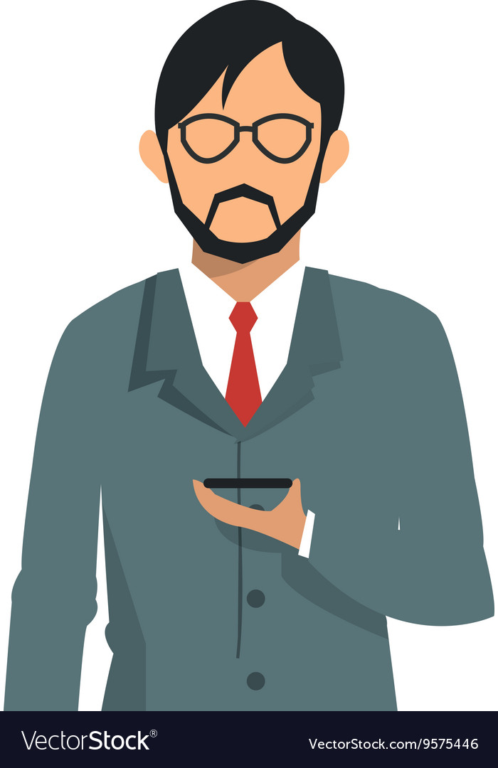 Businessman holding cellphone icon