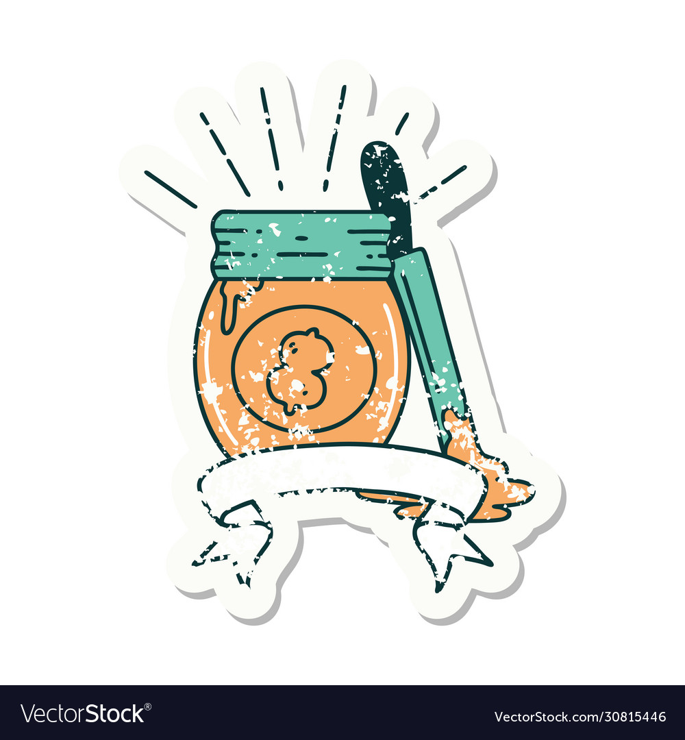 Grunge sticker tattoo style peanut butter Vector Image