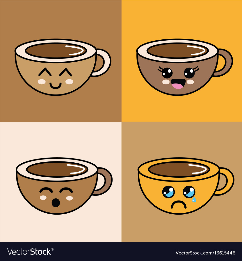 Kawaii Gesichter Kaffeetasse Ikone