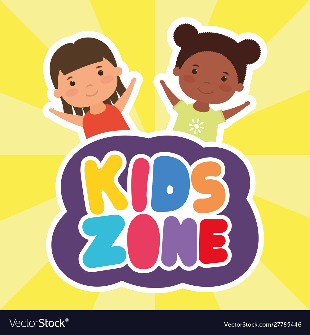 Little interracial girls with kids zone lettering