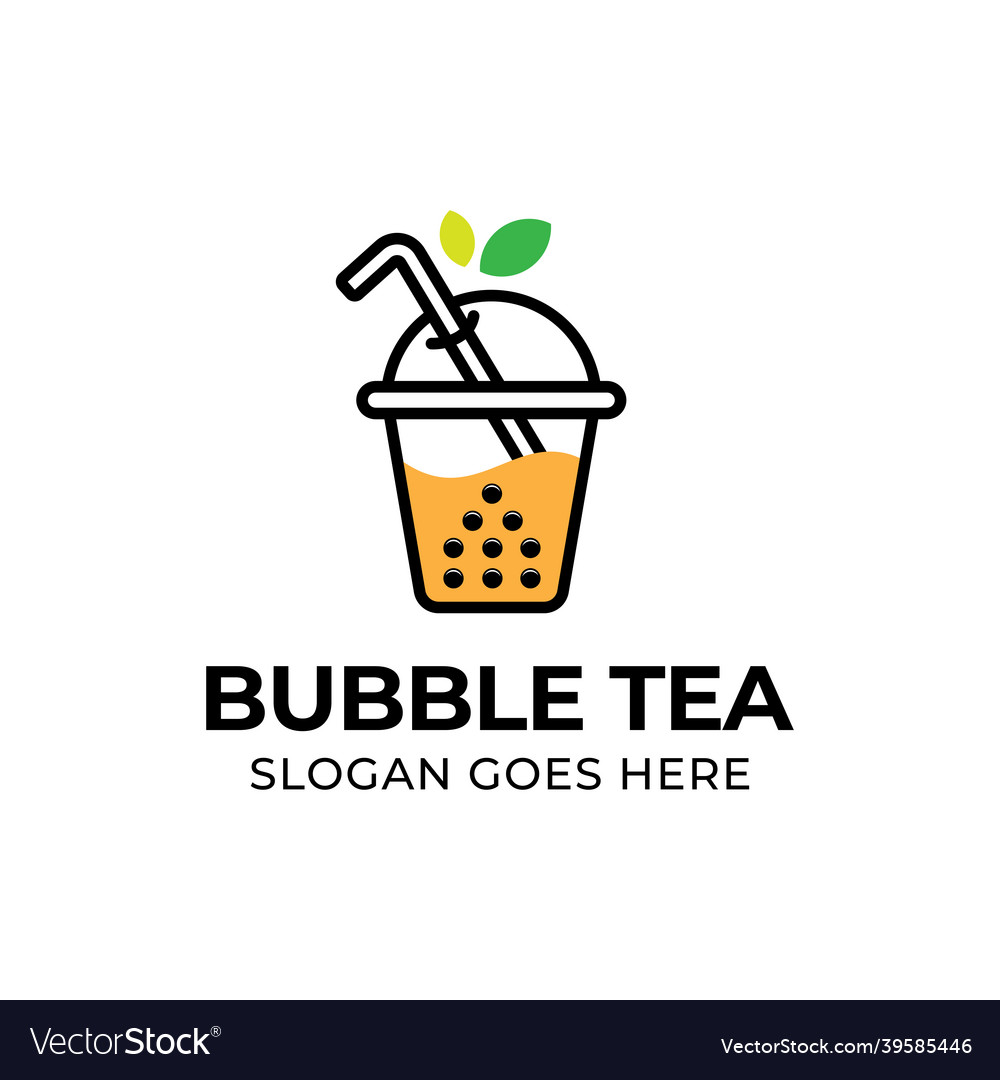 Modern bubble drink tea with leaf logo design