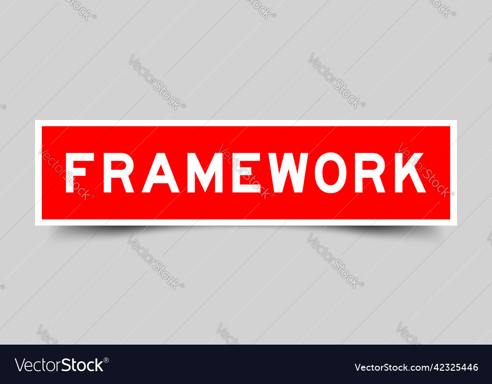 Sticker label with word framework in red color