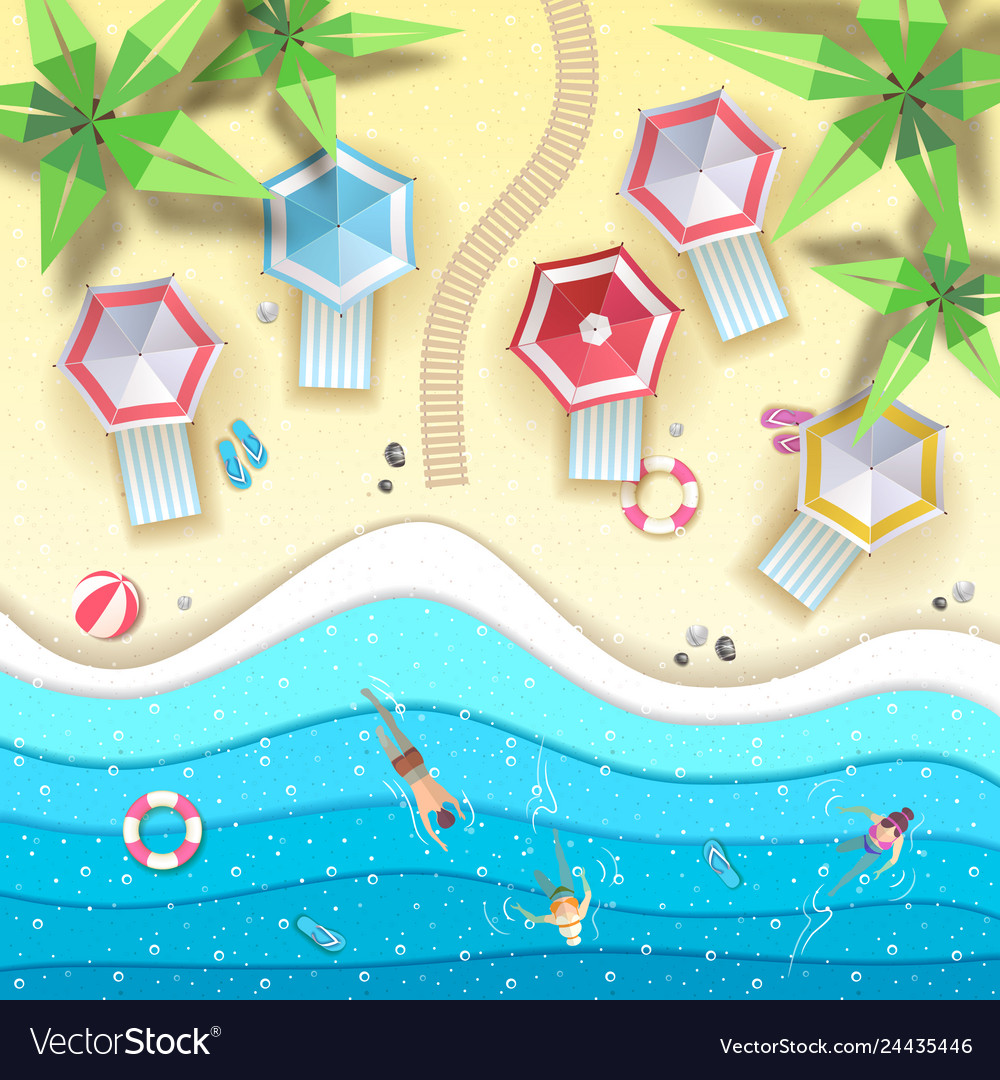 Top view of tropic summer beach with ocean Vector Image