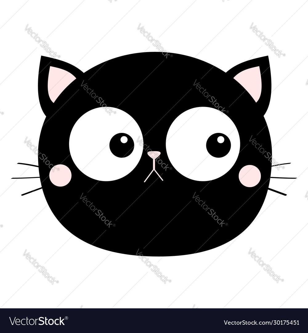 Black cat head face contour silhouette line icon. Cute cartoon character. I love  cats heart Text lettering. Kitty kitten whisker Baby pet Yellow background.  Isolated Flat design Stock Vector