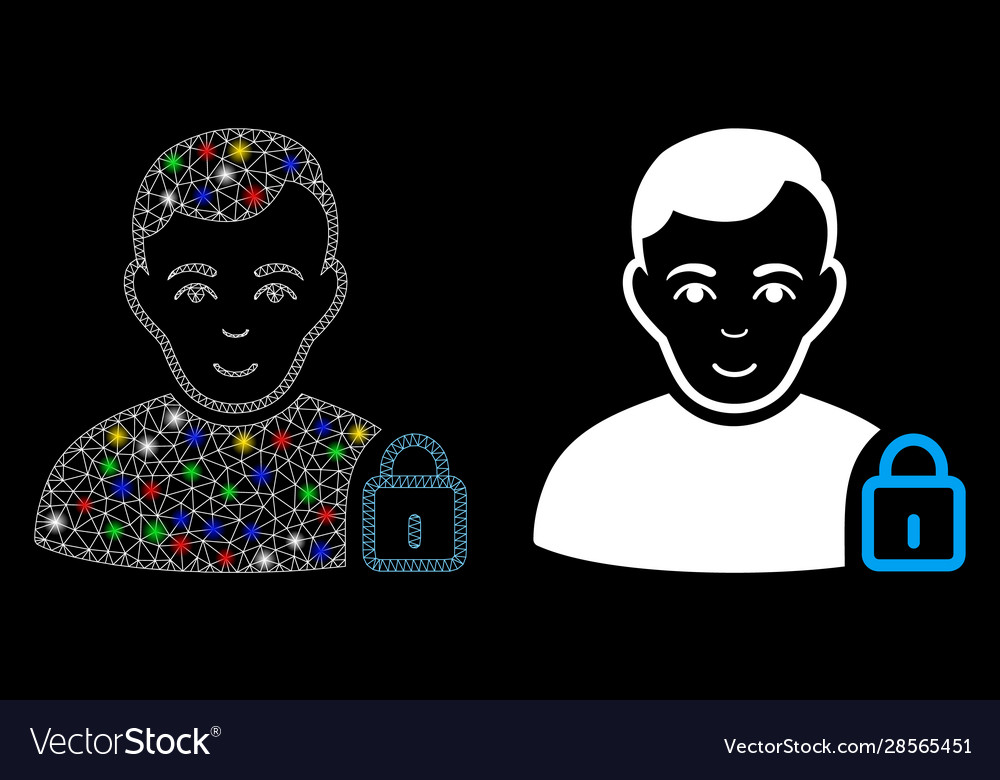 Bright mesh wire frame user lock icon with light vector image Bright mesh wire frame user lock icon with light