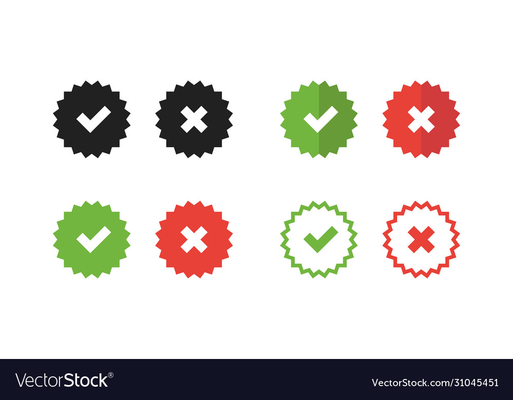 Check mark and cross isolated set icons