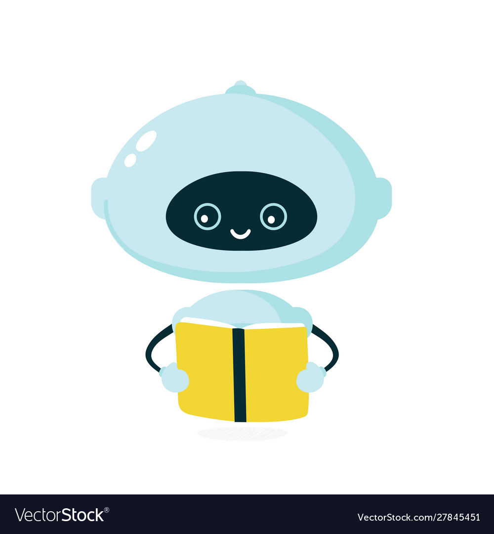 Cute smiling robot bot read book