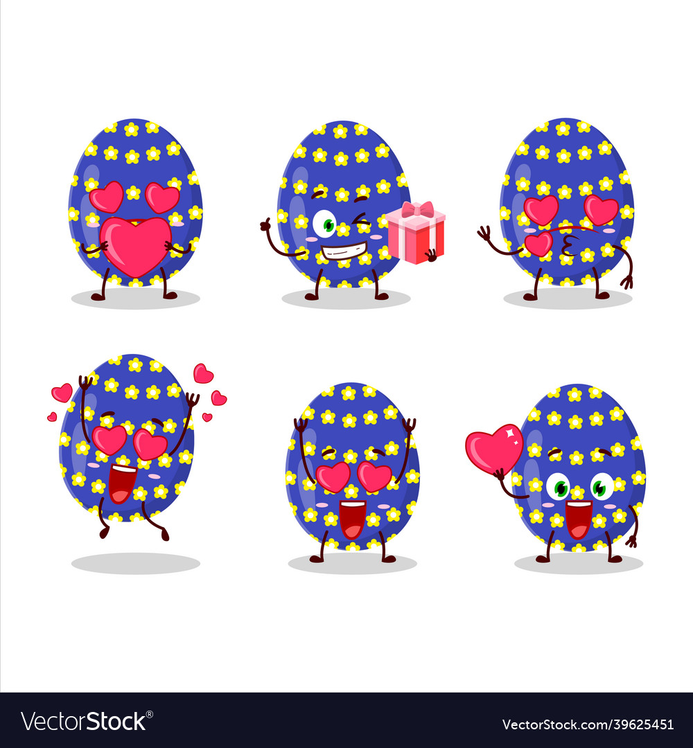 Dark blue easter egg cartoon character with love