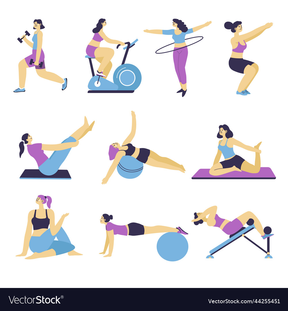 Gym training fitness activities and exercises Vector Image