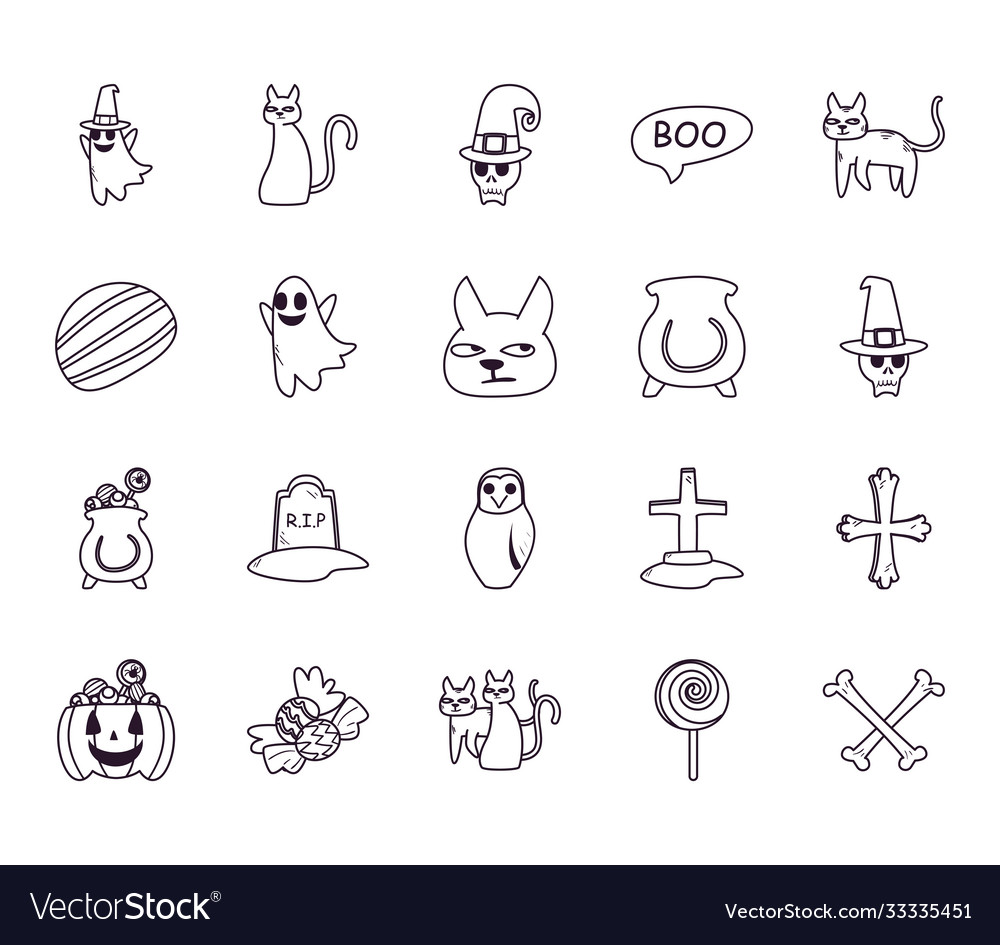 Halloween free form line style icons bundle