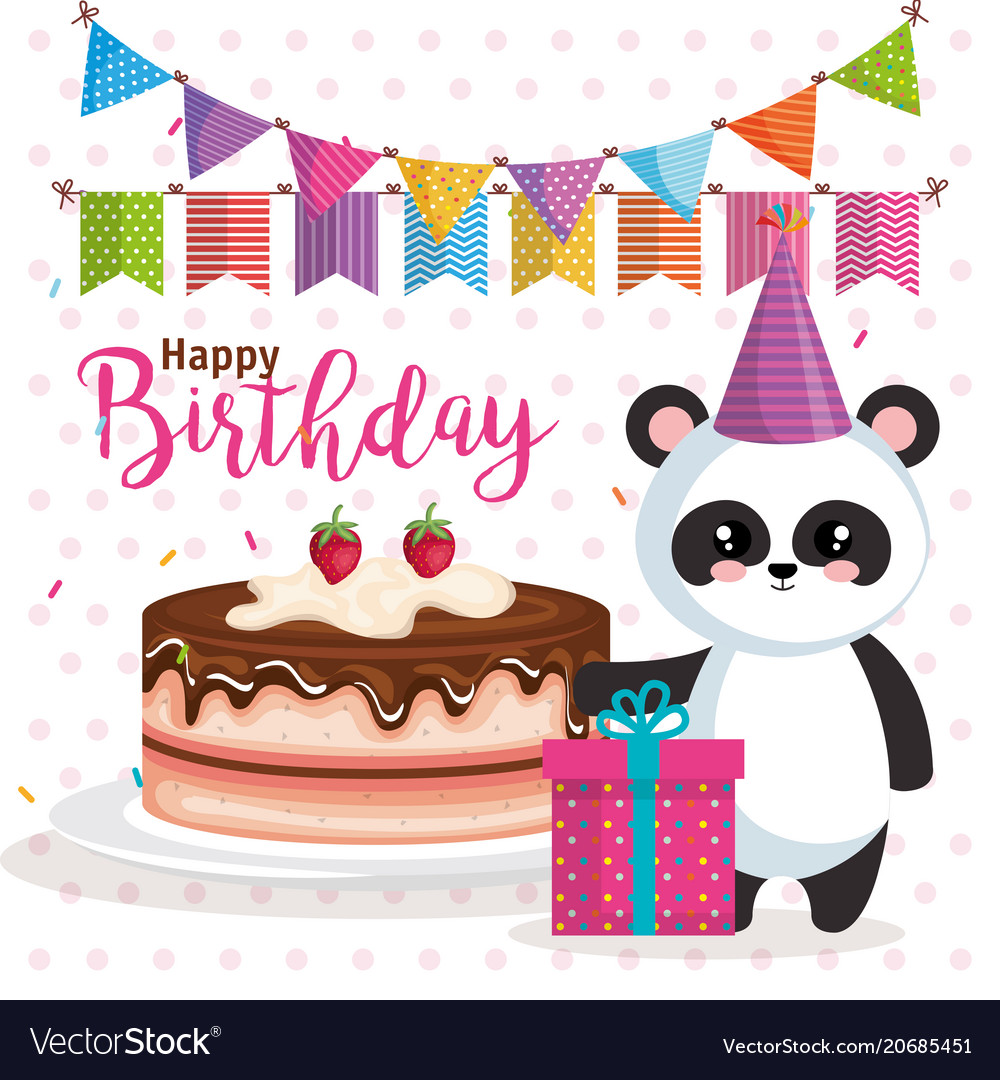 Happy birthday card with bear panda Royalty Free Vector Happy birthday card with bear panda Royalty Free Vector