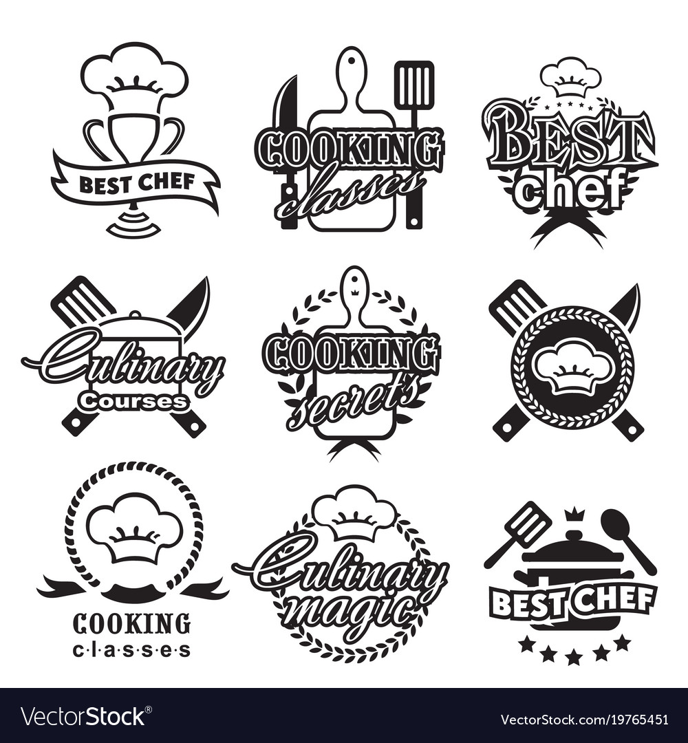 Kitchen classes labels cooking silhouette Vector Image