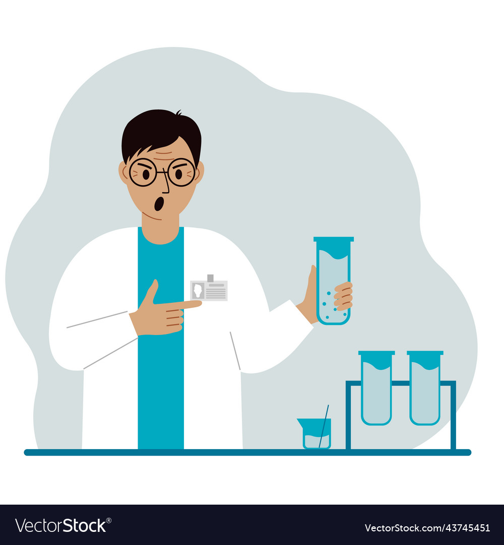 Male scientist with flasks experimental Royalty Free Vector