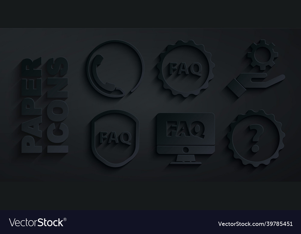 Set computer monitor and faq settings in the hand vector image Set computer monitor and faq settings in the hand
