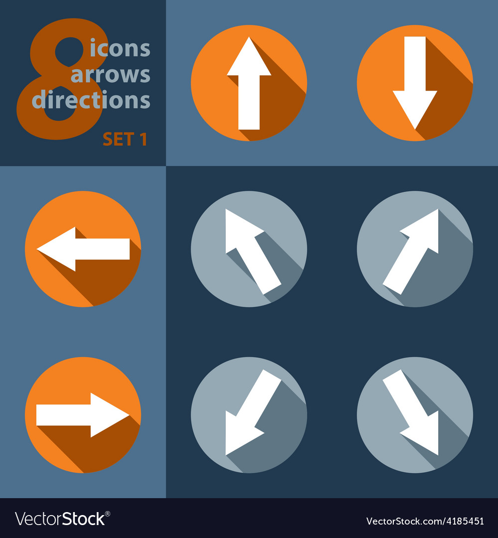 Set of eight icons with arrows in all