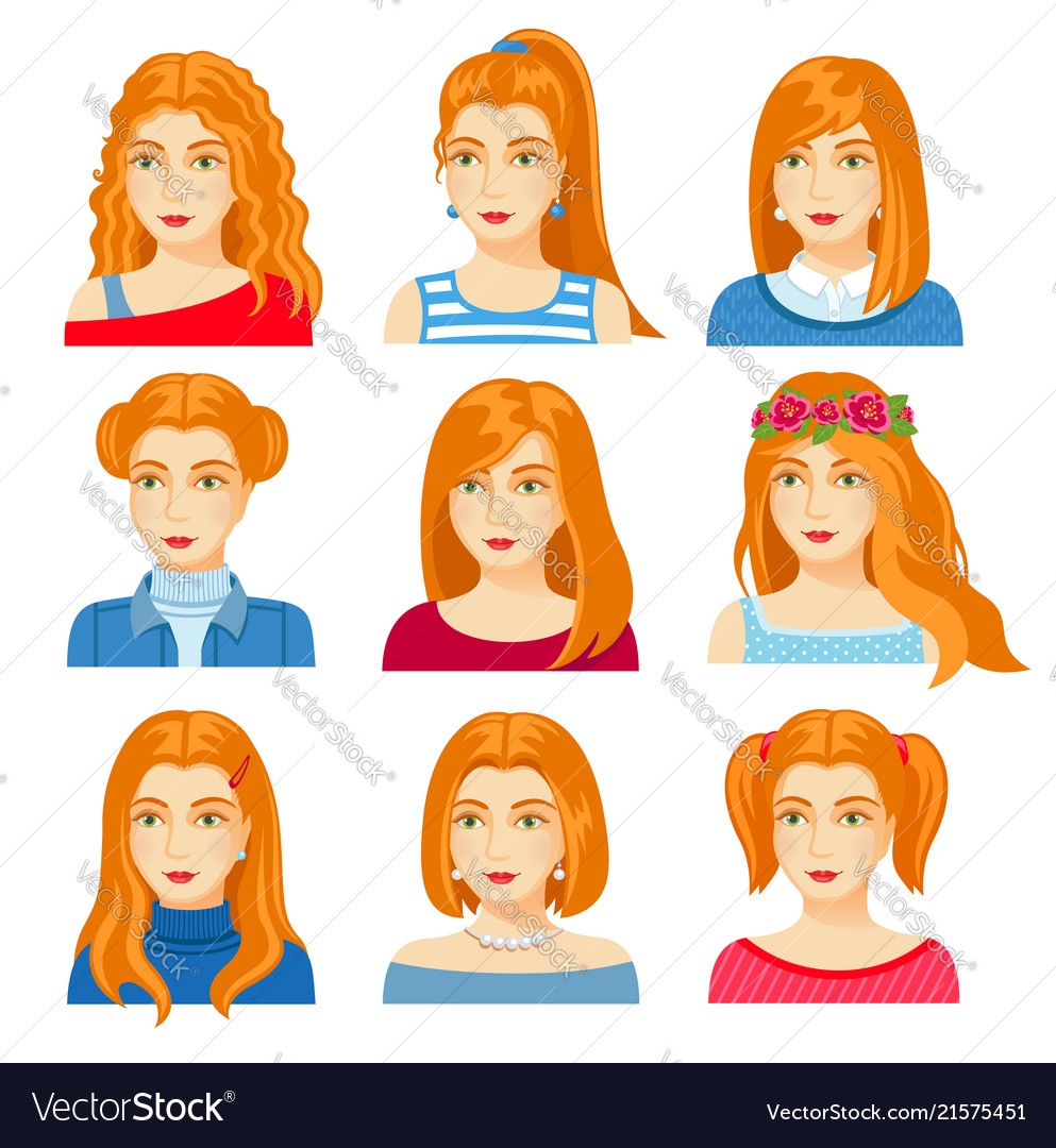 Set of woman faces with various hairstyle Vector Image