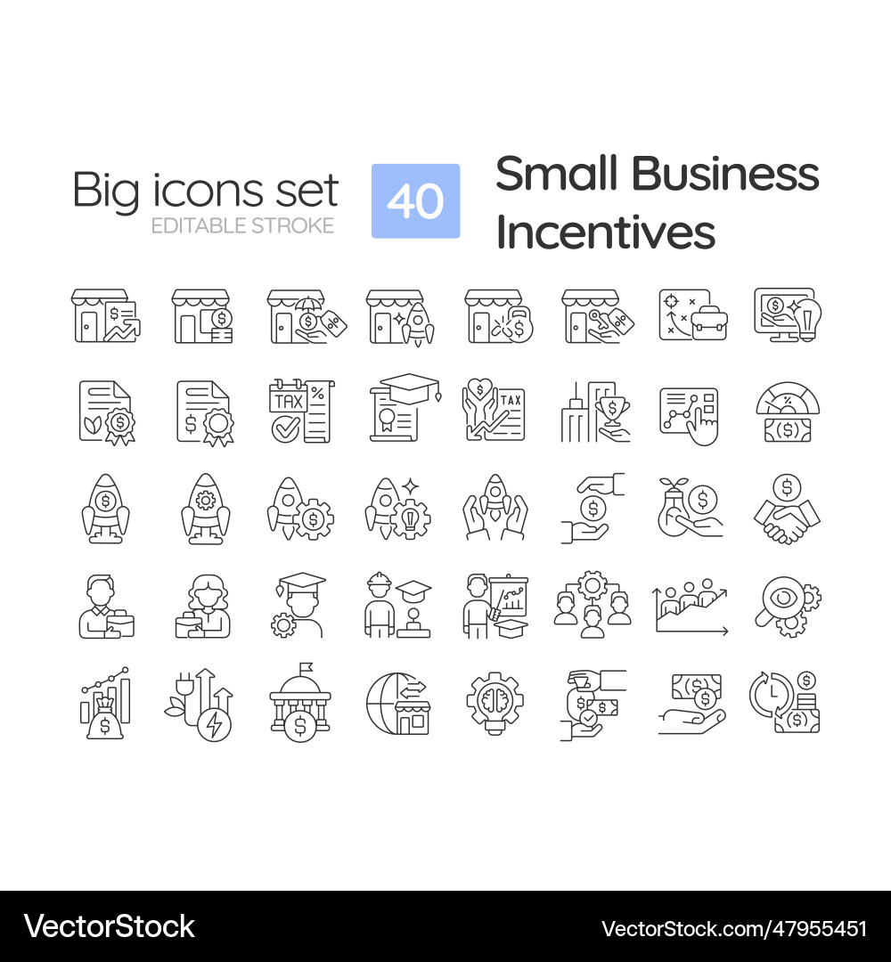 Small business incentives linear icons set Vector Image