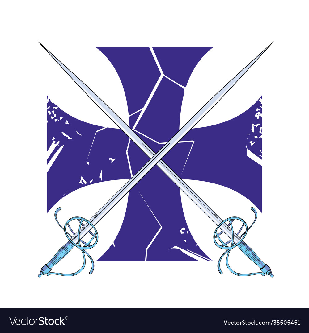 Two swords clashing over a cross