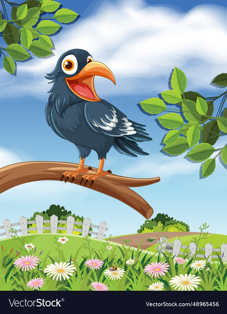 Cheerful crow smiling on tree branch Royalty Free Vector