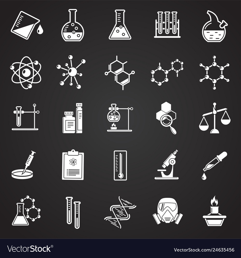 Chemistry icons set on black background Royalty Free Vector