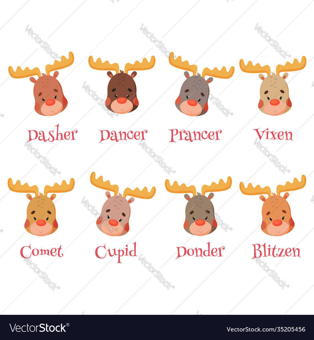 Cute cartoon set santa claus reindeers Royalty Free Vector